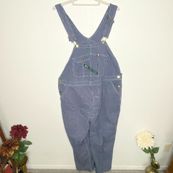 Vintage Key Imperial Blue Pinstripe Conductor Bib Overalls 46x30